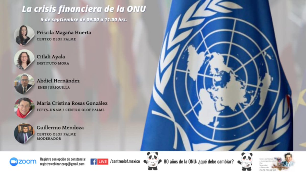 Mañana a las 9 am continúa el seminario virtual "80 años de la ONU: qué debe cambiar?" con un análisis acerca de la crisis financiera de la institución. Informes registrowebinar.ceop@@yahoo.com <a href="/citlaliayala/">Citlali Ayala 🇲🇽🕊🇺🇦</a> <a href="/Abdieler/">Geopolítica | Abdiel 🍉🐦</a> <a href="/PrisMagh/">Priscila Magaña-Huerta</a> <a href="/mcrosasg/">María Cristina Rosas</a>  <a href="/centropalme/">Centro Olof Palme</a> <a href="/gmendozabazan/">Guillermo Mendoza</a>