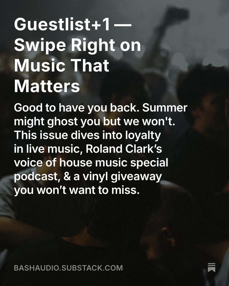 10K+ subscribers. One newsletter.

All the music + Web3 stories that matter

Guestlist+1 by <a href="/bashaudio/">{bash}</a> 

Read the latest issue ↓

bashaudio.substack.com/p/guestlist1-s…