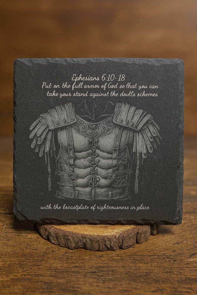 SLaserwork49963's tweet photo. Full Armor of God engraved slate coasters. Available now. https://t.co/CdhILtz4lg