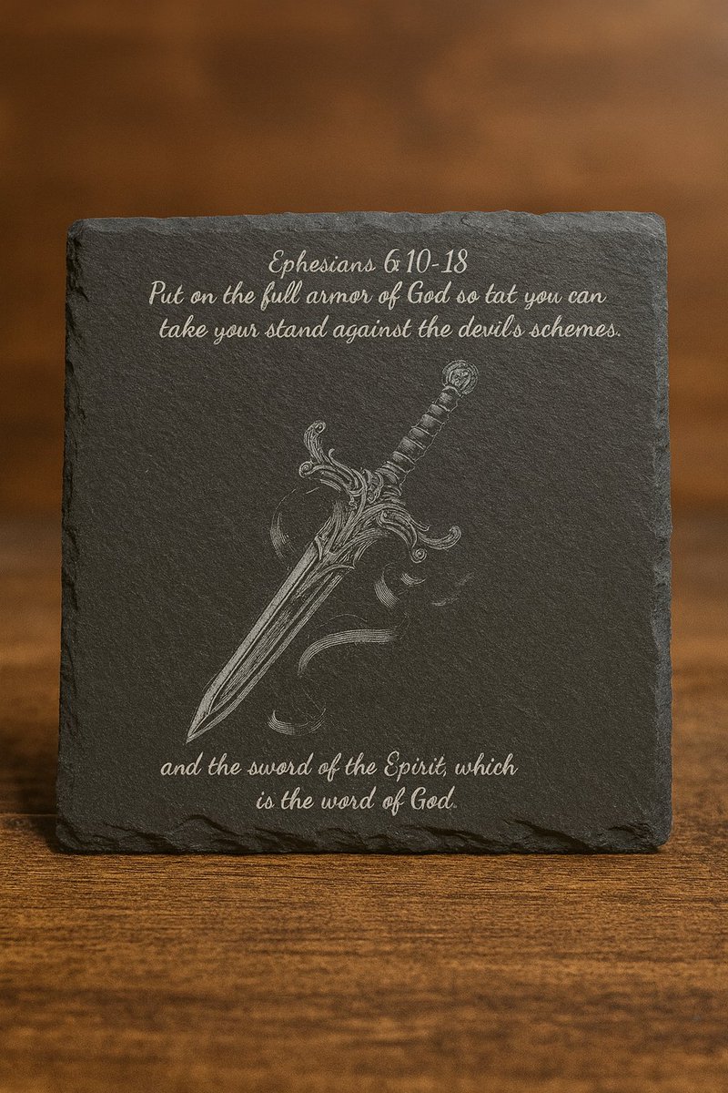 SLaserwork49963's tweet photo. Full Armor of God engraved slate coasters. Available now. https://t.co/CdhILtz4lg