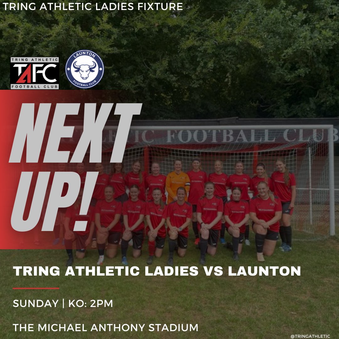 𝗧𝗿𝗶𝗻𝗴 𝗔𝘁𝗵𝗹𝗲𝘁𝗶𝗰 𝗟𝗮𝗱𝗶𝗲𝘀 𝗳𝗶𝘅𝘁𝘂𝗿𝗲 | ⚽️

The first <a href="/TringAFCLadies/">Tring Athletic Ladies</a> league match for 13 years is taking place this Sunday!

🗓️: Sunday
🕒: 2pm
🆚: <a href="/LauntonLadiesFC/">Launton Ladies FC</a>
🏟️: The Michael Anthony Stadium
🏆: T V League Div 3 North
🎫: FREE
🍻: Bar open

#TAFC 🔴⚫️