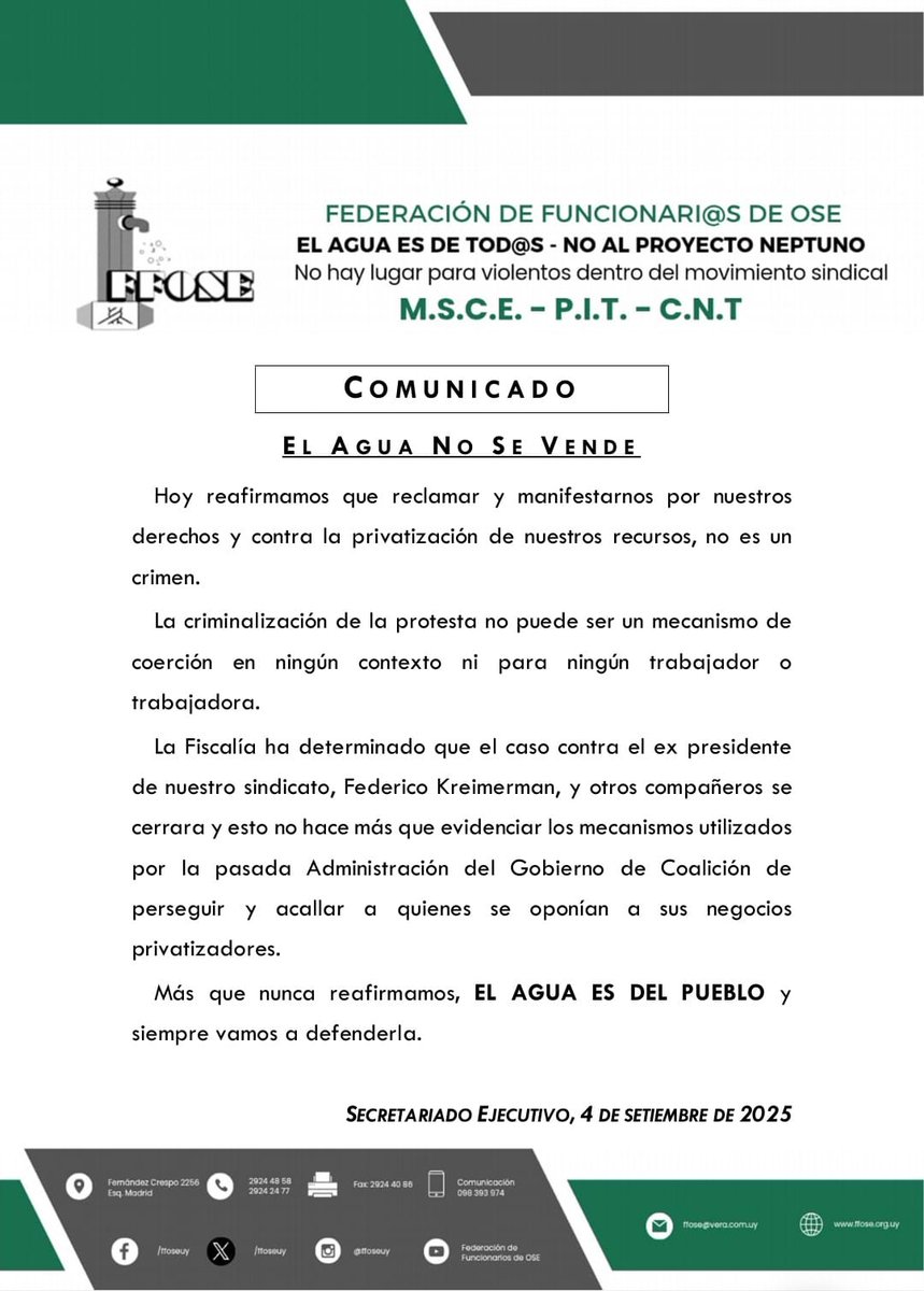 Comunicado importante!

#agua #trabajo #lucha @pitcntuy