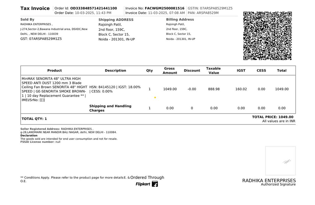 kandpalsaanu's tweet image. 🚨 Scammed by MinMax! Bought a fan from @Flipkart with a 2-year warranty, but it stopped working within months. The company is MIA—no contact, no support! 😡

@Flipkart, take strict action NOW &amp;amp; delist MinMax! I want my money back! ⚡
#ConsumerRights #FlipkartFail #MinMax