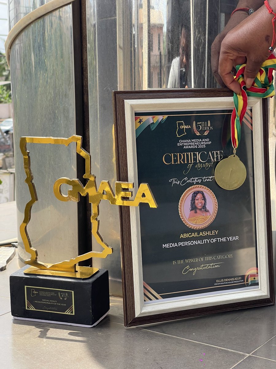 Humbled and Grateful 🙏 — Abigail Ashley  has been adjudged the Media Personality of the Year at the just-ended Ghana Media and Entrepreneurship Awards 2025.