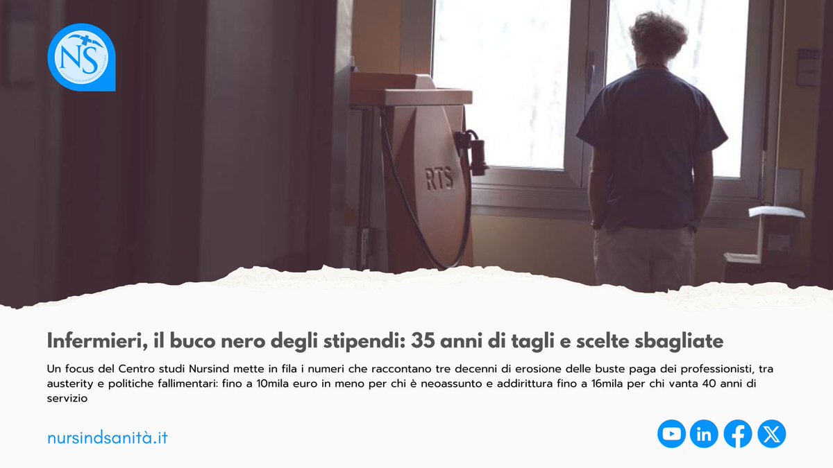#Infermieri, il buco nero degli #stipendi: 35 anni di tagli e scelte sbagliate. Un focus del Centro studi <a href="/OfficialNursind/">Nursind Official</a> mette in fila i numeri che raccontano  tre decenni di erosione delle buste paga dei professionisti. L'articolo è di <a href="/laertiade/">ulisse spinnato vega</a>: shorturl.at/Qop4Y