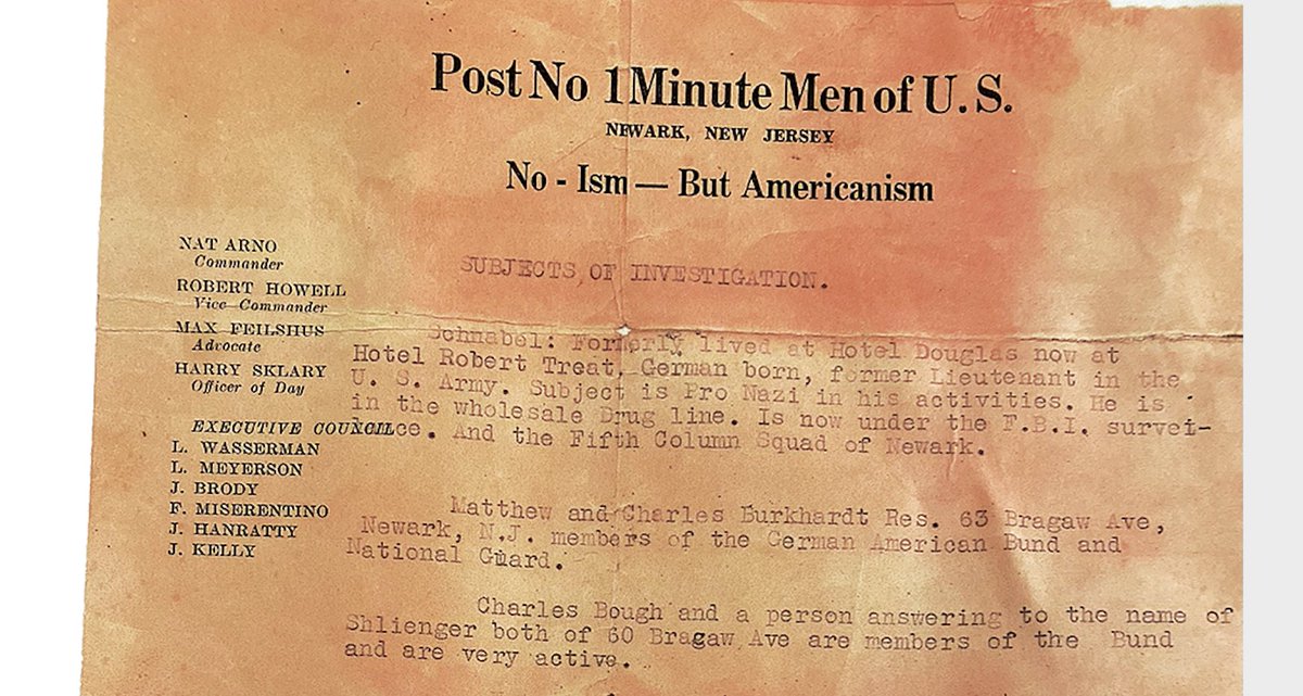 SHOOTS in NY, LA, Tel Aviv coming up for our GANGSTERS VS. NAZIS film. Original documents we've found from the 1930s are incredible, like this secret list of American Nazis, compiled by the "Minutemen" -- an anti-Nazi group in Newark made up of...Jewish gangsters.
