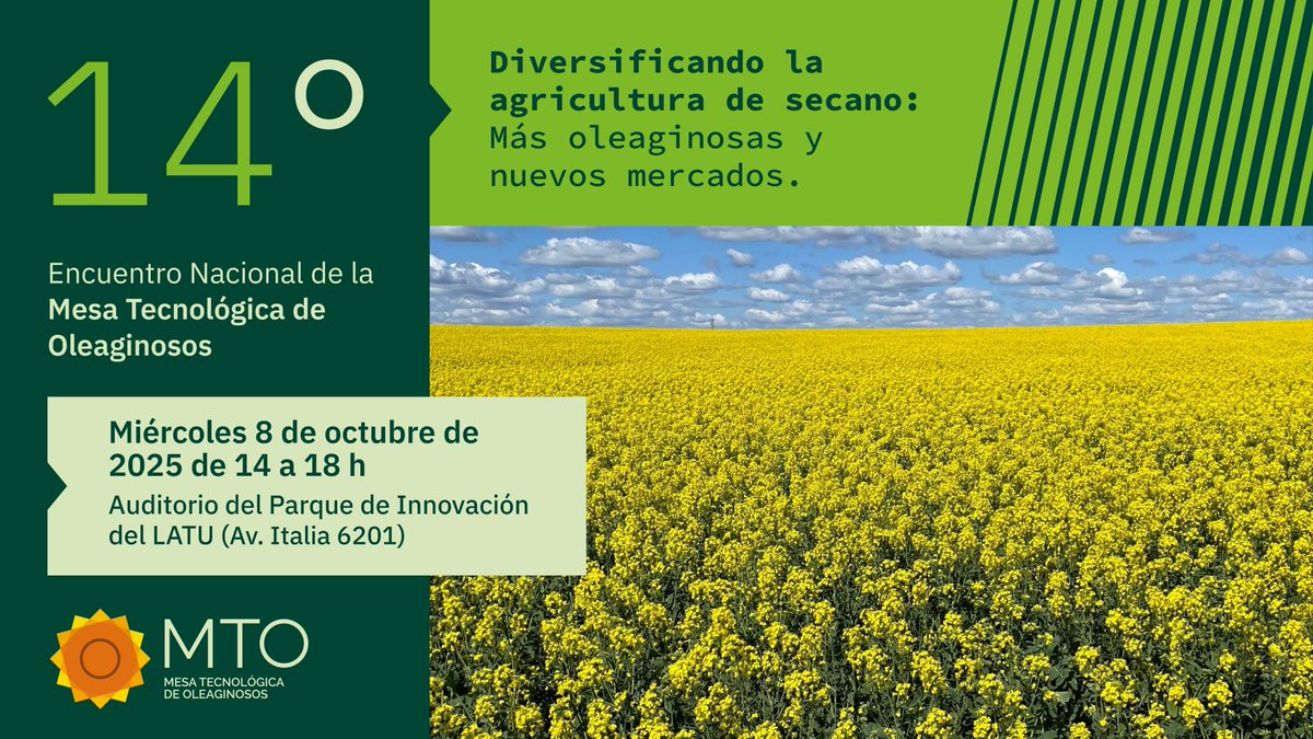 Compartimos el convocatoria del 14° Encuentro Nacional de la <a href="/MTOleaginosos/">MTO</a> será el miércoles 8 de octubre presencial en el Auditorio del Parque de Innovación del LATU.