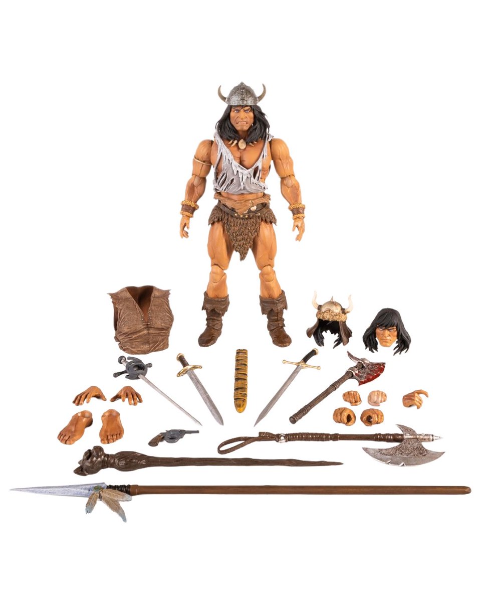 From the shadow of the Black Stone comes the ultimate champion! The Conan the Barbarian: Battle of the Black Stone Deluxe Action Figure stands ready for war, wielding not only his own steel but legendary relics of his might friends and greatest heroes; Brissa’s Spear, El Borak’s