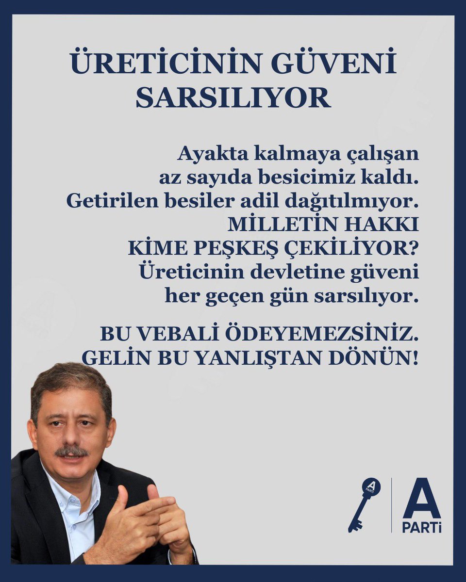— HAYVANCILIĞI İTHALATA MAHKÛM ETMEYİN
Kayırmaya son verin, gelin bu yanlışlardan dönün
<a href="/anahtarparti/">Anahtar Parti</a> <a href="/yavuzagiraliog/">Yavuz Ağıralioğlu</a> <a href="/anahtarparti/">Anahtar Parti</a> 
#HayvancılıktaAdalet
#ÜreticiKazansın
#YerliÜretim
#TarımdaGerçekler
#MilliTarım #KayırmayaDurDe
#Adilİthalat #ÜreticiyeSahipÇık