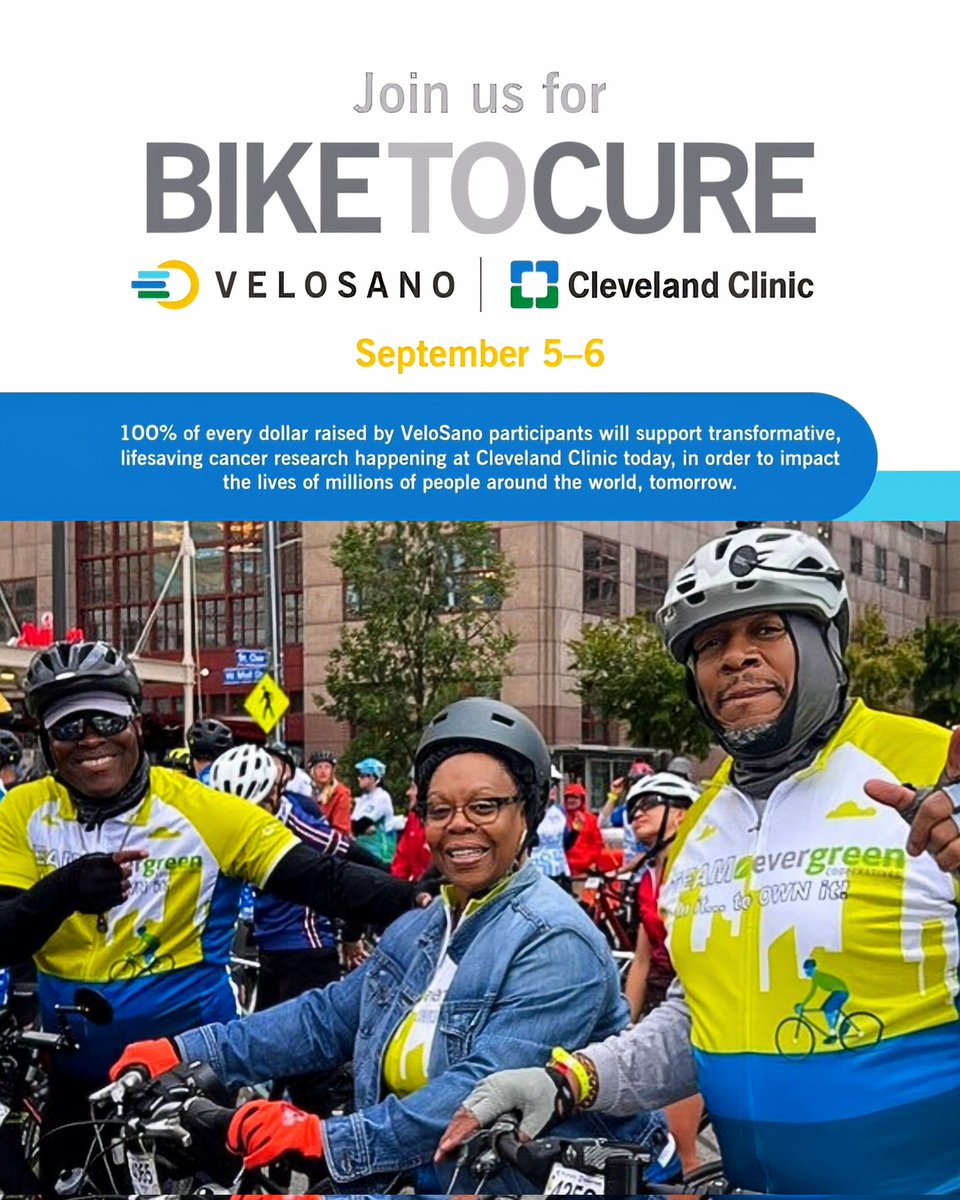 Team Evergreen rides this Saturday and it's not too late to help!

Go to our #Velosano page ⬇️ to Donate give.velosano.org/team/645383 💙🚴💛

#Cleveland #CancerResearch #Support #TogetherToCure #FightCancer #BiketoCure