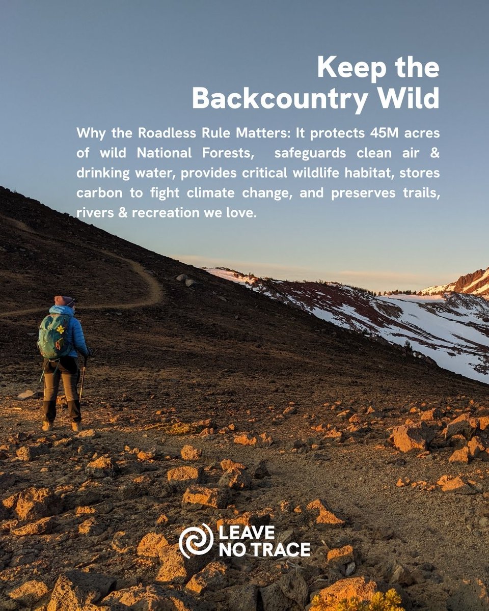 leavenotrace's tweet photo. ACTION ALERT: 45 million acres of our wild National Forests are at risk.

The USDA has announced plans to roll back the Roadless Rule, which protects thousands of miles of trails, rivers, climbing routes, and mountain biking. 

It's time to speak up. https://t.co/43ptqKxNdD https://t.co/JkhLvaSsvs