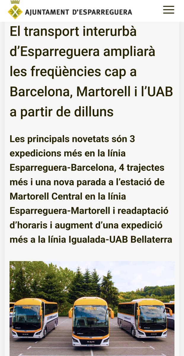 Millores en el transport públic que han de facilitar la connexió d'Esparreguera amb el Baix Llobregat i Àrea Metropolitana.
Fruit de treball intens.