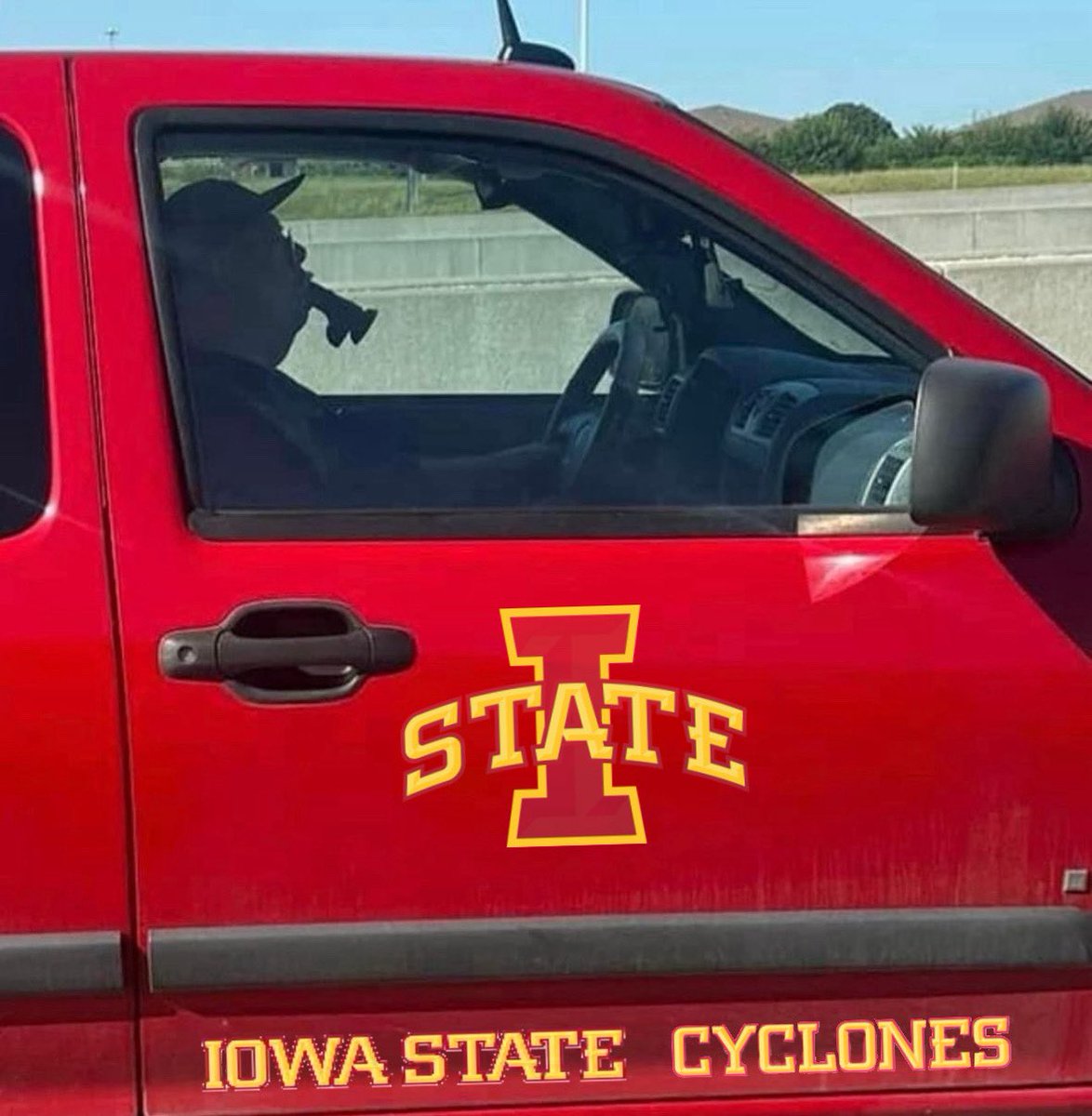 HawkeyeScoot's tweet image. Holy shit you can’t make this up. Drove past this fella on I-80 this morning! #FuckState #HateWeek #Red’d