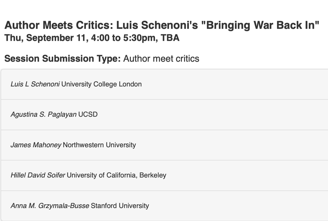 Counting down! Just one week until I get to discuss how war made the state in Latin America with an incredible AMC panel at APSA! Venue is still TBA, but save the time and come listen if you are around.