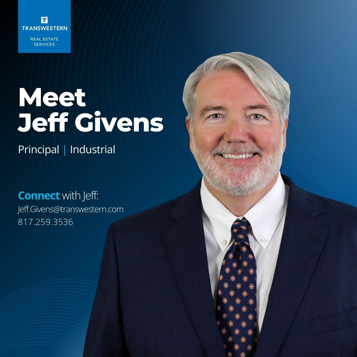 TranswesternFW's tweet photo. 👋 Meet Jeff Givens – a trusted name in DFW industrial real estate.

When you work with Jeff, you’re working with one of the most recognized leaders in the market. https://t.co/1E4gQtwcZE