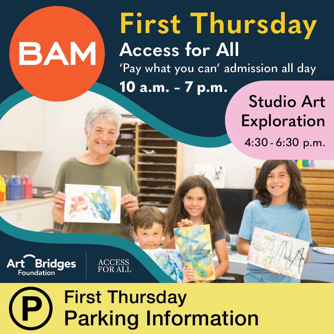 Find inspiration &amp; get creative at BAM during 1st Thursday today! Admission is “pay what you can,” &amp; the Museum is open until 7pm to allow access for all. Drop-in artmaking from 4:30–6:30pm #artbridges 
Due to Art in the Park set-up there is no public parking in Julia Davis Park.