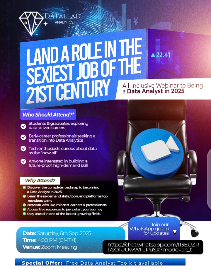 bamis1000's tweet photo. Ready to Land a Role in the Sexiest Job of the 21st Century?

Date: Saturday, 6th September 2025
🕓 Time: 4:00 PM (GMT+1)
📍 Venue: Zoom

Follow this link to join the WhatsApp group for more details: https://t.co/hKlO5MMtPb https://t.co/MEyRWTmX8K