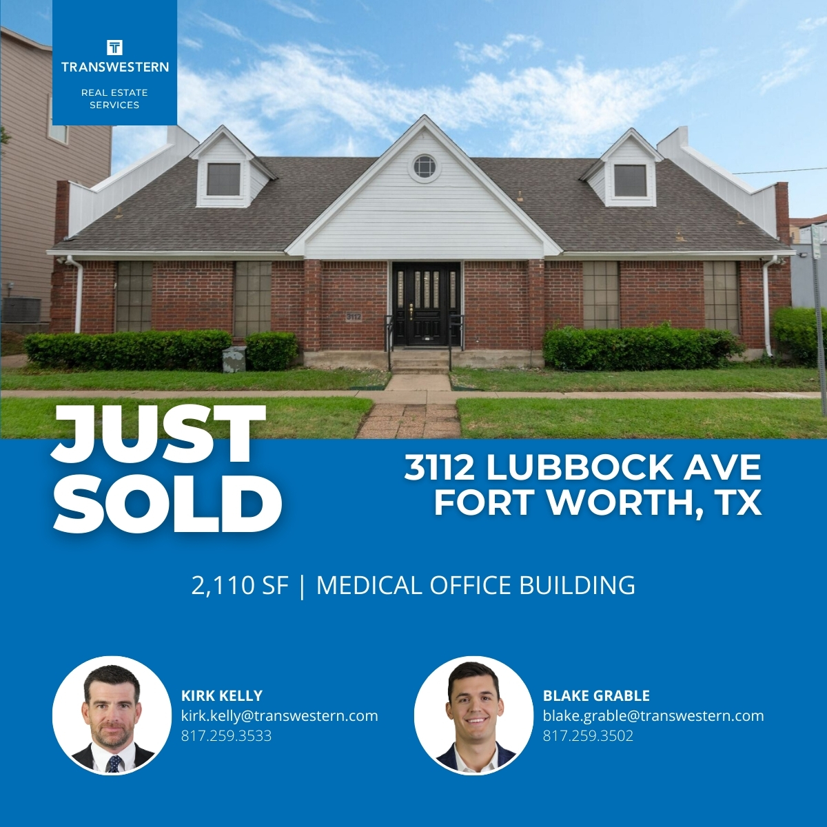 TranswesternFW's tweet photo. ✨ Just Sold! ✨

We’re excited to announce the sale of 3112 Lubbock Ave, a 2,110 SF medical office building, successfully brokered by Kirk Kelly and Blake Grable. https://t.co/aGnP2TnnuQ
