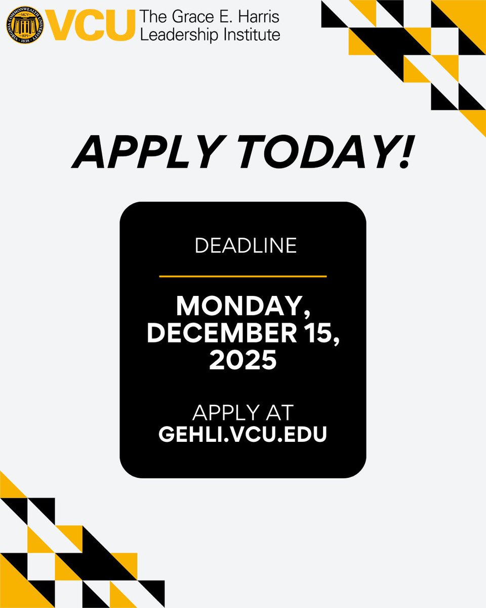 🚀 Build and enhance your leadership skills with us!
Applications are now OPEN for the 2026 VCU Leadership Development Program (VCUL)!

#VCULeadership #VCU #GEHLI #LeadershipDevelopment #ProfessionalGrowth