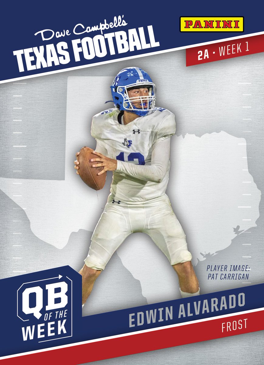 Introducing our Week 1 #TXHSFB 2A Quarterback of the Week presented by <a href="/PaniniAmerica/">Panini America</a>: Edwin Alvarado from the Frost Polar Bears!

<a href="/EdwinAlva1218/">Edwin Alvarado</a> | @FrostPBFootball | <a href="/CoachGibson32/">Phillip Gibson</a> | #dctf #whodoyoucollect 

📸: Pat Carrigan