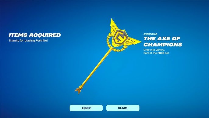 Eympra's tweet image. 🏆 FNCS AXE OF CHAMPIONS PICKAXE GIVEAWAY 🏆

To Enter:
- Follow @Eympra 
- Retweet 
- @ 1 person in the comments

The winner will be chosen in 24 hours!