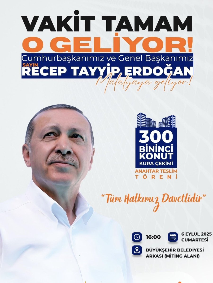Ramazan (@akpartira) on Twitter photo Bu gurur gününde hep birlikte Genel Başkanımız ve
Cumhurbaşkanımız Dünya lideri sayın 🇹🇷🌹 <a href="/RTErdogan/">Recep Tayyip Erdoğan</a> 🇹🇷🌹 coşkuyla karşılayalım!
🗓️ 6 Eylül Cumartesi
📍 Malatya Büyükşehir Belediyesi Arkası Miting Alanı
⏰ 16.00
Malatya hazır, Türkiye hazır! Bu gurur gününde hep birlikte Genel Başkanımız ve
Cumhurbaşkanımız Dünya lideri sayın 🇹🇷🌹 <a href="/RTErdogan/">Recep Tayyip Erdoğan</a> 🇹🇷🌹 coşkuyla karşılayalım!
🗓️ 6 Eylül Cumartesi
📍 Malatya Büyükşehir Belediyesi Arkası Miting Alanı
⏰ 16.00
Malatya hazır, Türkiye hazır!