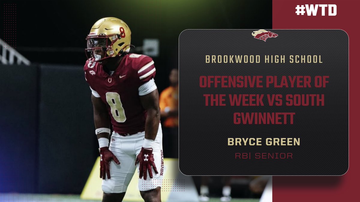 Brookwood Recruits (@bronco_recruits) on Twitter photo Our Offensive Player of the Game vs South Gwinnett 2026 RB <a href="/BryceDGreen3/">Bryce Green</a>
8 carries for 60 yards 
7.5 yards a carry  
Come support Bryce and <a href="/Bronco_Ftball/">Brookwood Football</a> next week for our region opener vs North Gwinnett! Our Offensive Player of the Game vs South Gwinnett 2026 RB <a href="/BryceDGreen3/">Bryce Green</a>
8 carries for 60 yards 
7.5 yards a carry  
Come support Bryce and <a href="/Bronco_Ftball/">Brookwood Football</a> next week for our region opener vs North Gwinnett!