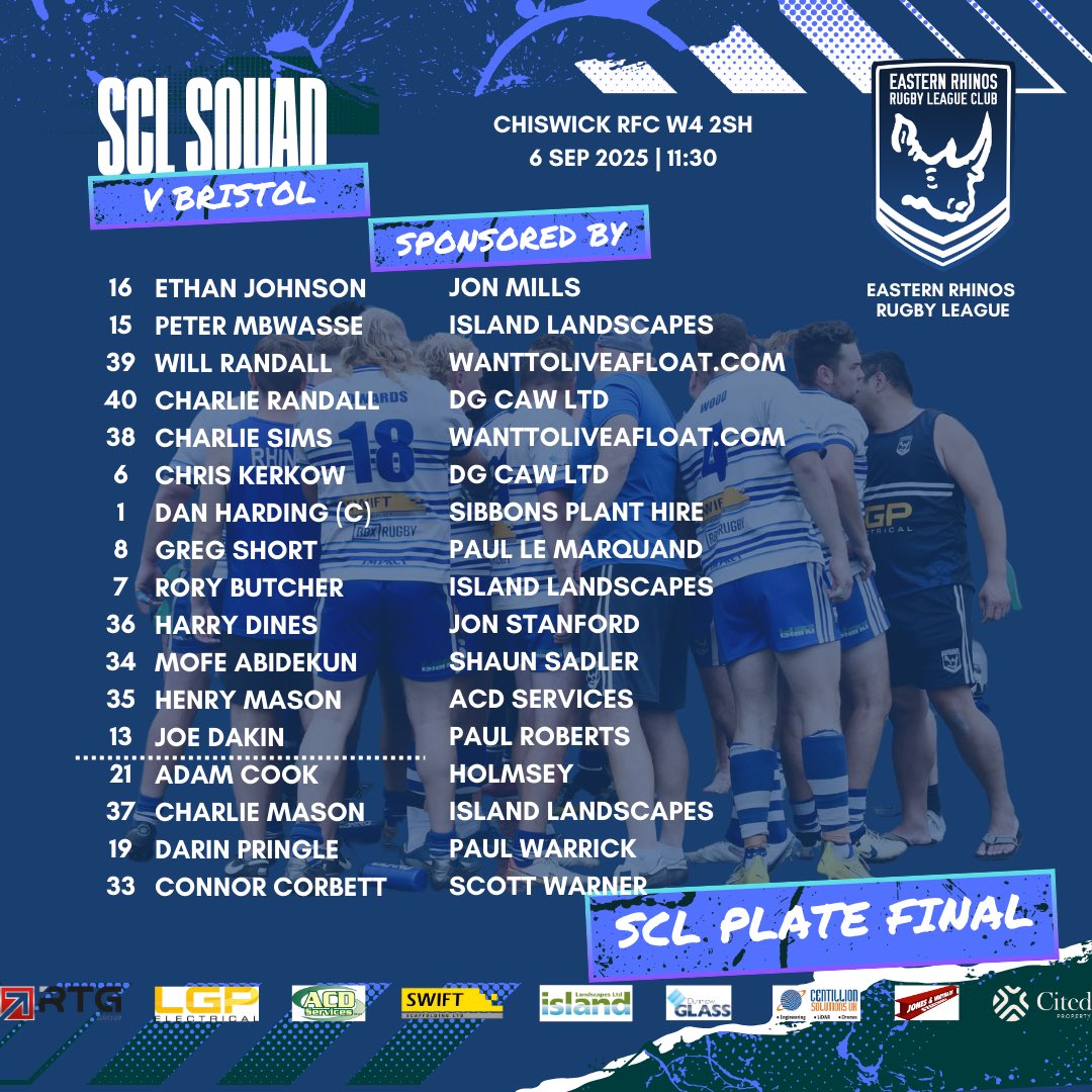 📣Squad announcement
🏆SCL Plate Final
🆚<a href="/allgoldsrugby/">All Golds Rugby League</a> 
📍Chiswick RFC
🗓️Sat 6/9⌚️11:30

#LetsgoRhinos

Thanks to our Sponsors❤️
Island Landscapes
Dunmow Glass
Swift Scaffolding
LGP Electrical
ACD Services
Centillion Solutions
RTG Group
Jones &amp; Whymark
Cited Property