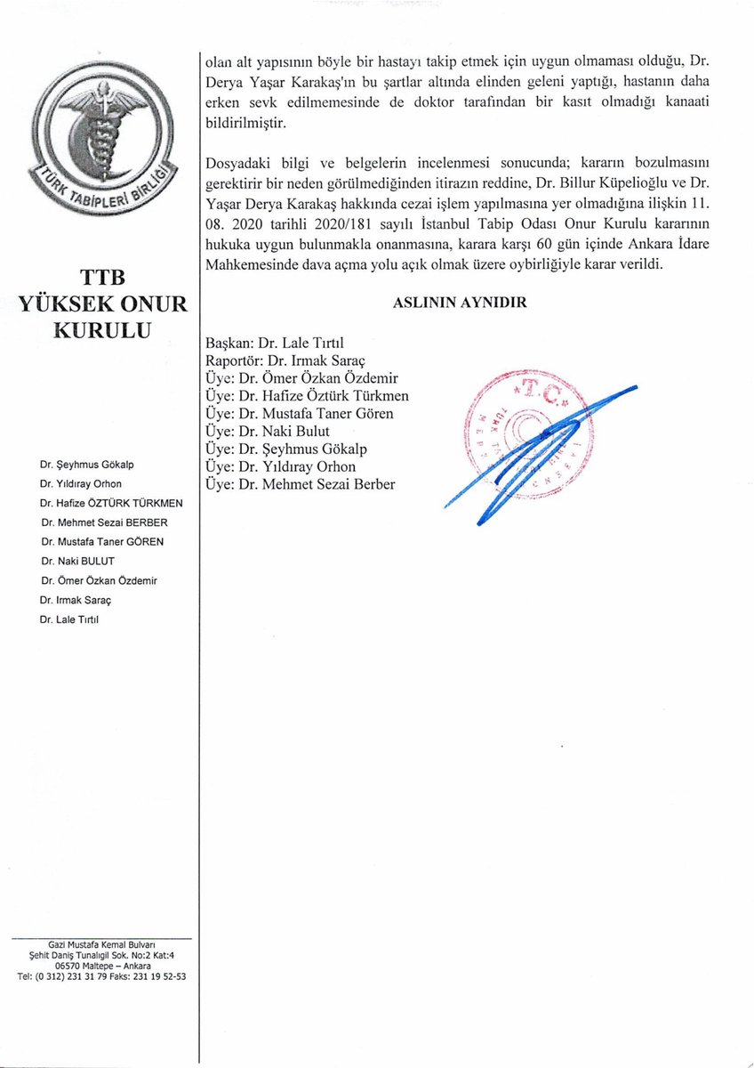 Buda Türk Tabipler Birliği Yüksek Onur Kurulu kararınız
#yenidooğancetesi
#yenidoğan
<a href="/saglikbakanligi/">T.C. Sağlık Bakanlığı</a>
<a href="/adalet_bakanlik/">T.C. Adalet Bakanlığı</a>
<a href="/_tbb/">Thais Barcelos</a>
<a href="/istabip/">İstanbul Tabip Odası</a>
<a href="/ADLITIPKURUMU/">Adli Tıp Kurumu</a>