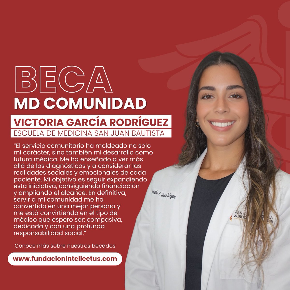 IntellectusPR's tweet image. Nuestra becada Victoria García Rodríguez, estudiante de la Escuela de Medicina San Juan Bautista, nos recuerda que la verdadera formación médica va más allá de un diagnóstico, implica comprender las realidades sociales y emocionales de cada paciente.
