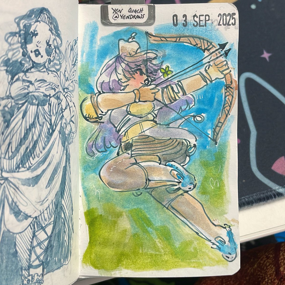 Double strafe 

🖋️TWSBI eco m nib, Diamine forever ink
🗒️ Kokuyo business paper 
🎨 Miya watercolors
🌟 #draweveryday #ded2025 #fanart #ragnarokonline