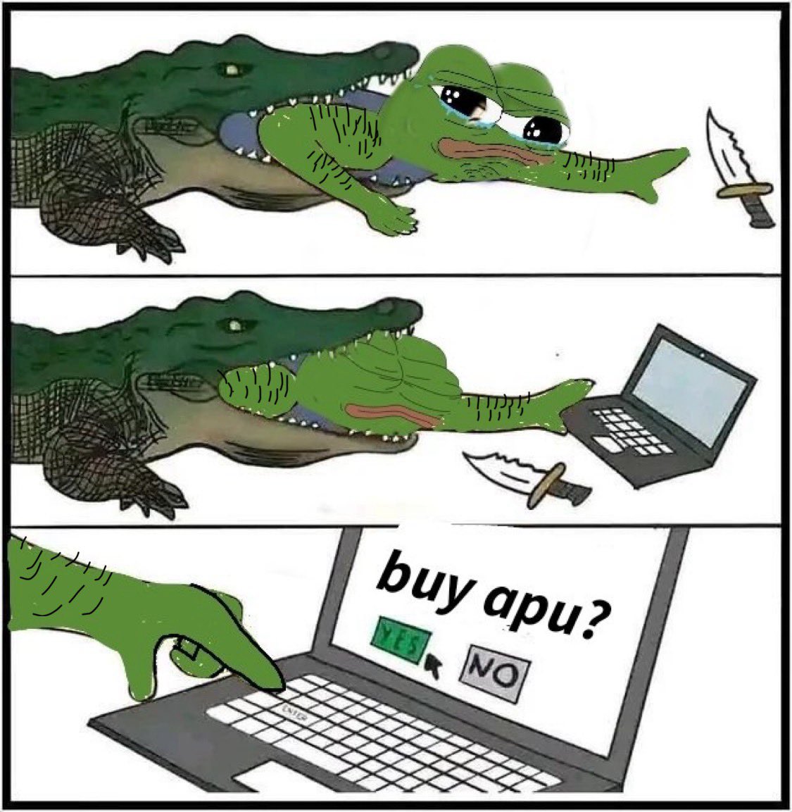 Guys, today I tripped and fell, and got eaten by an alligator, then misclicked “buy” on $Apu

BY ACCIDENT!!!

<a href="/ApusCoin/">Apu Apustaja</a> 
Apu.io
