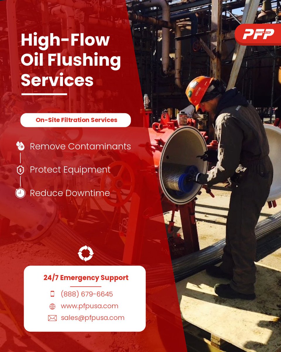 pfpusa's tweet photo. 💡 One clogged line can shut down an entire operation.

That’s why high-velocity oil flushing is an essential maintenance routine.

Contact PFP for all of your industrial filtration needs.

Learn more at https://t.co/lccY7SoYGo. https://t.co/NkBSy43SFK