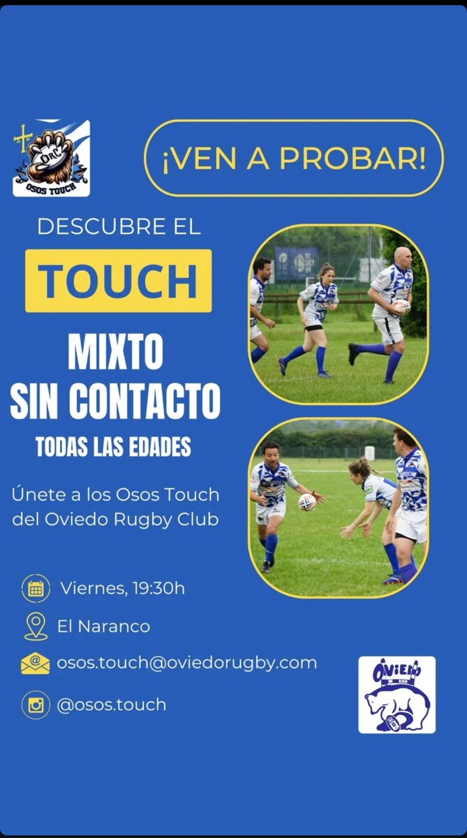 Anímate a probar un rugby para todos y todas sin importancia del tamaño o la edad #rugbytouch #rugbysocial #RealOviedoRugby
