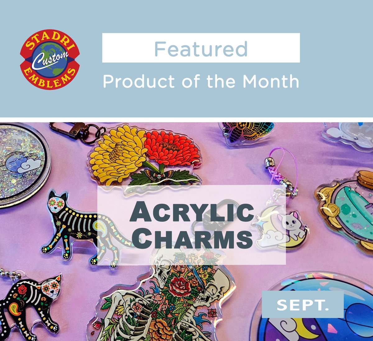 StadriEmblems's tweet photo. Featured Product of the Month for September is ... Acrylic Charms! Take 25% off your acrylic charm order this month. Use code CHARMS25✨✨
https://t.co/QYCVcksgwD

*Offer cannot be combined with other offers or used on orders already in progress. Valid until September 30, 2025. https://t.co/bNlkeIMfQ9