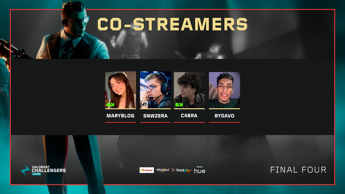 🚨 Llegaron los refuerzos a los co-streams de FINAL FOUR en #VCLLatam. 

🔰 6K <a href="/MaryBlog32/">MaryBlog</a> 
💠 SHI <a href="/snwzera/">SHI snwziN</a>
🔰 6K <a href="/C4bra_/">6K Cabra 🐐</a>
💠 <a href="/ByDavo121/">Davo🇨🇴</a> 

Sintoniza a tu favorito 📅 5–7 sep