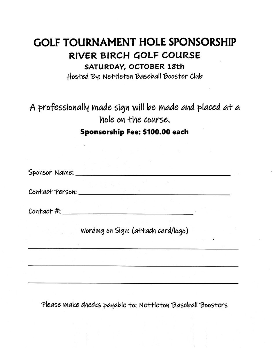 The Tiger Baseball 4 Man Scramble is just around the corner at River Birch Golf Course. See details below on how to sign up to play and how to he a hole sponsor. <a href="/NSDAthletics/">Nettleton School District Athletics</a>