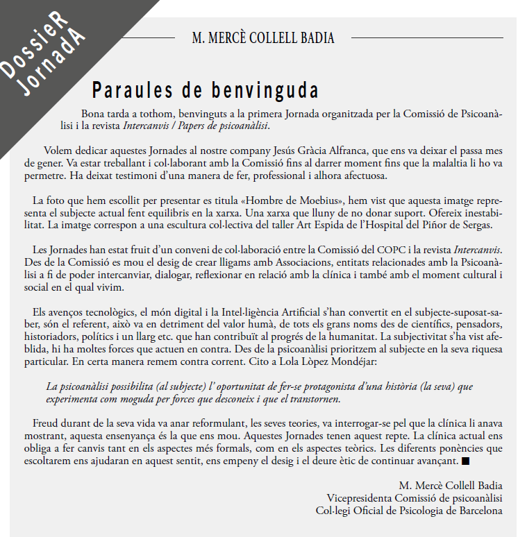 Intercanvis_'s tweet photo. DESGRANEM (II) el número 54. La següent secció d'aquest volum de la revista hi podem trobar les ponències dels convidats/des a la jornada conjunta amb el COPC: L. Hornstein, V, Korman, J.del Río Coll, O. Martí, S. Aznar, R. Tarragó Riverola, J. Romeu Leder, L. López Mondéjar. https://t.co/rsyy5TKx4S