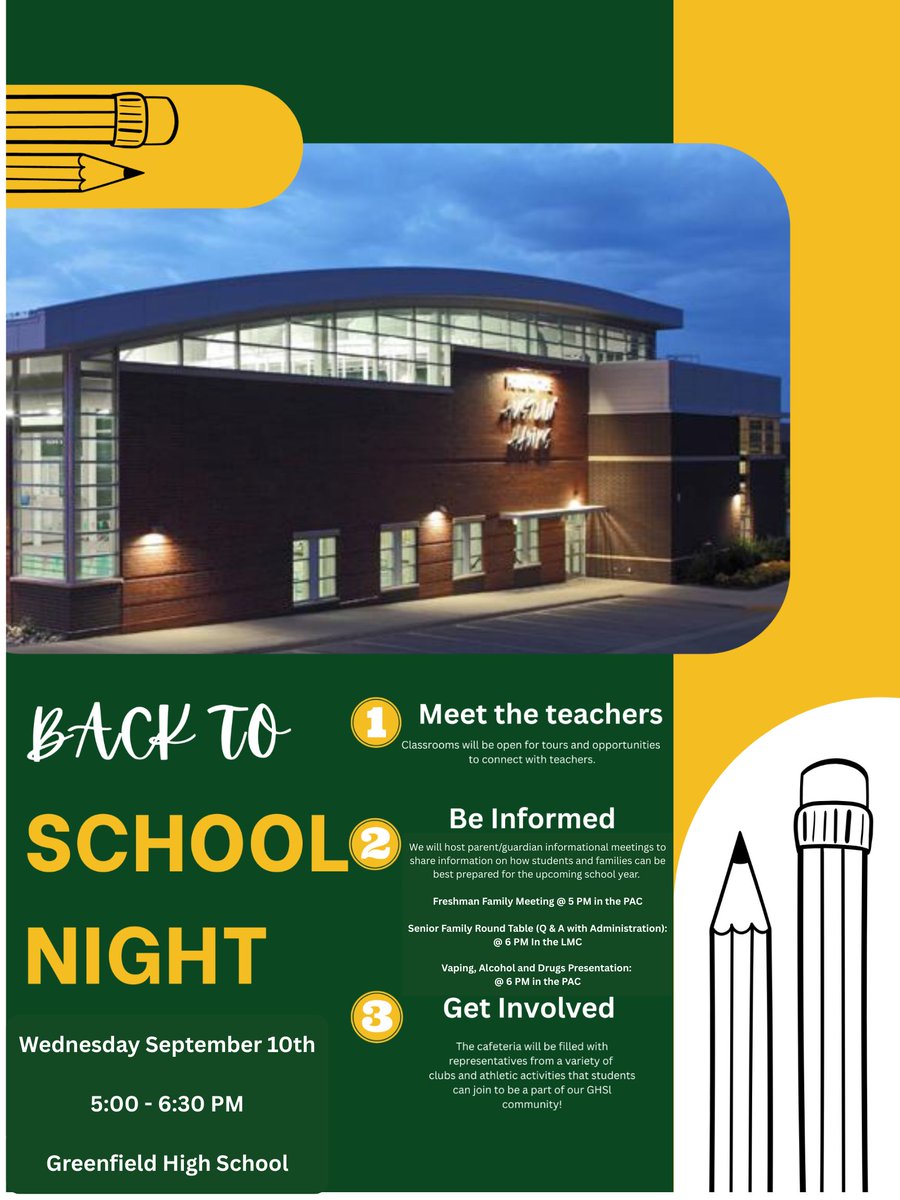 📚 Back to School Night is Coming Up! 
📅 Wednesday, Sept. 10th | 🕔 5:00–6:30 PM
✅ Tour classrooms &amp; meet your teachers
✅ Explore clubs &amp; activities at the Fair in the Cafeteria
✅ Attend key info sessions to help your student thrive this year!
#hawksflyhigh #BackToSchool