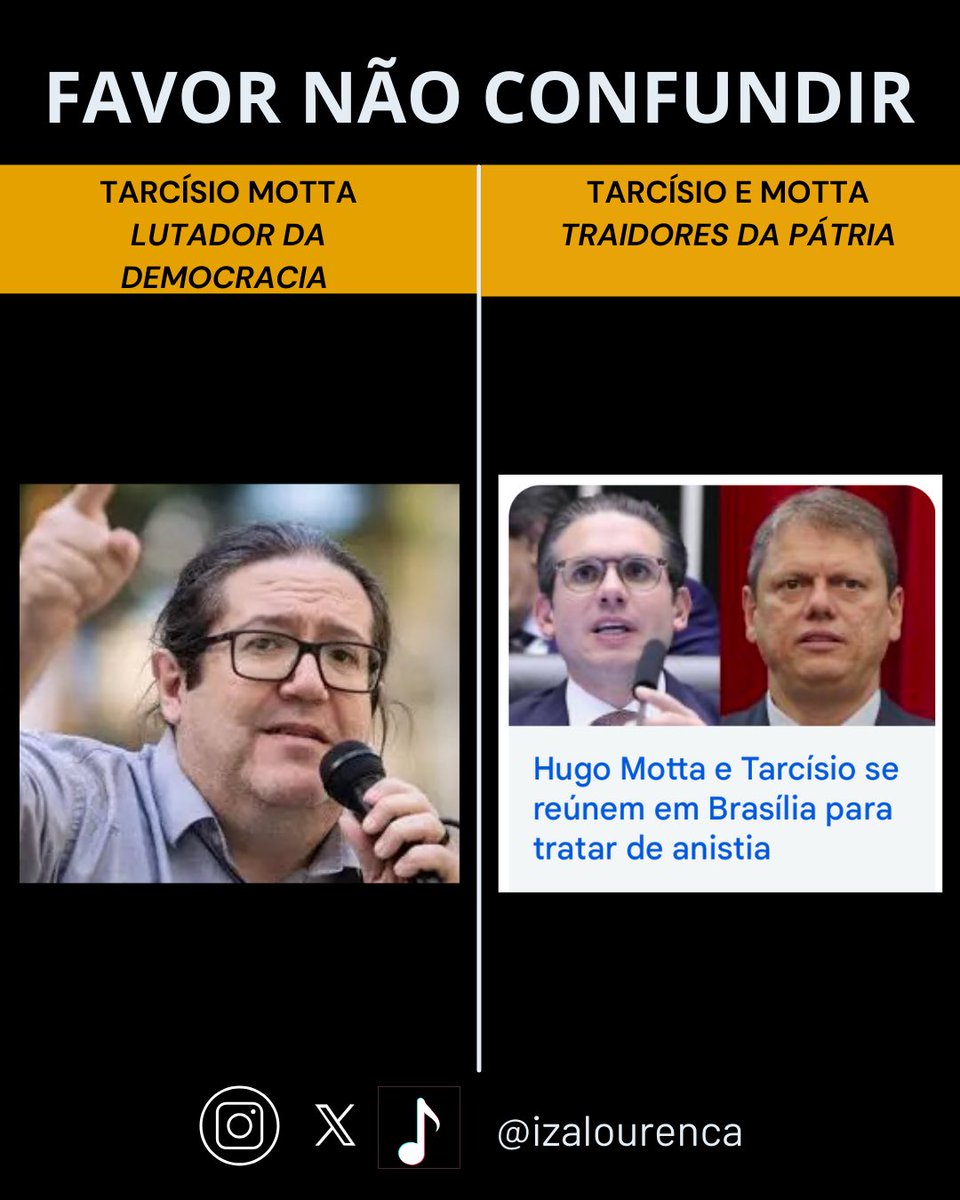 Izalourenca's tweet photo. Favor não confundir! 
HUGO MOTTA TRAIDOR 
BRASIL CONTRA ANISTIA 

coração pra vc @MottaTarcisio ♥️☀️ https://t.co/o3sid858PZ