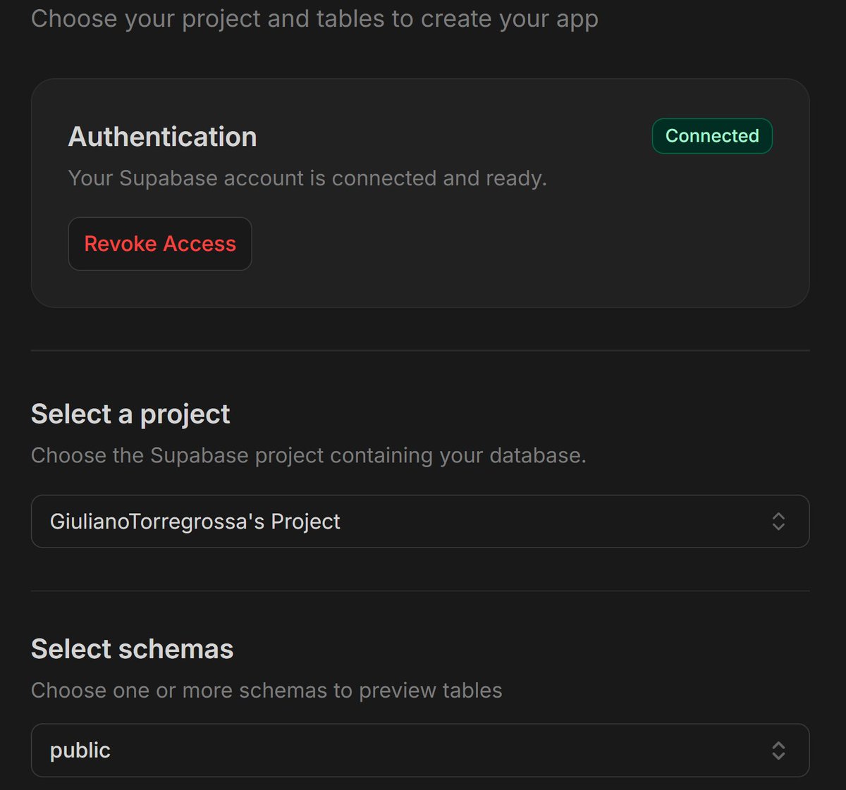 giutorregrossa's tweet photo. Today, we started building the new schema selector for our @supabase integration. Soon, you will be able to import exposed schemas other than the default "public".

https://t.co/AKlIkFEikY — the 1-click Supabase admin panel

#buildinpublic #supabase #Postgres https://t.co/Kw2iuaxgGy