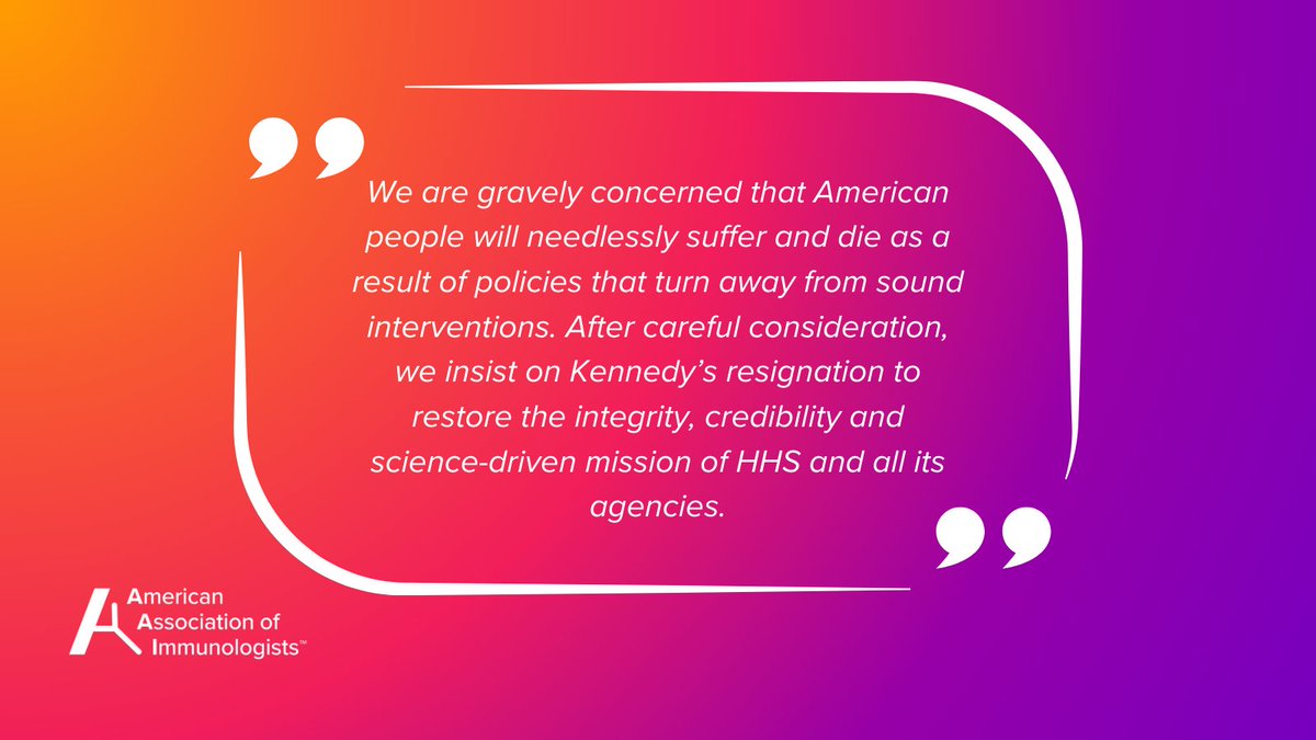 We have joined <a href="/IDSAInfo/">IDSA</a>, <a href="/ASMicrobiology/">ASM</a>, and 19 other medical, scientific, public health and patient organizations, in calling for the resignation of HHS Secretary Robert F. Kennedy Jr., to ensure the health of the American people. 

Read the statement in full: