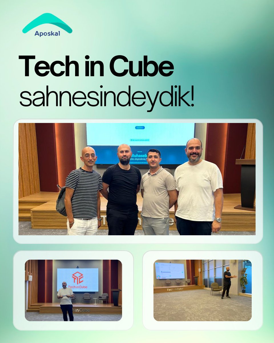 Bugün Tech in Cube – İçimizden Bir Ses’te sahnedeydik. Cenk Batur, Furkan Şevki Arıcı, Mehmet Güngören ve Deniz Toraman ile Aposkal’ın yolculuğunu anlattık. Muhasebenin yükünü biz üstleniyoruz, siz hayallerinize odaklanın. #aposkal #önmuhasebe #tammuhasebe