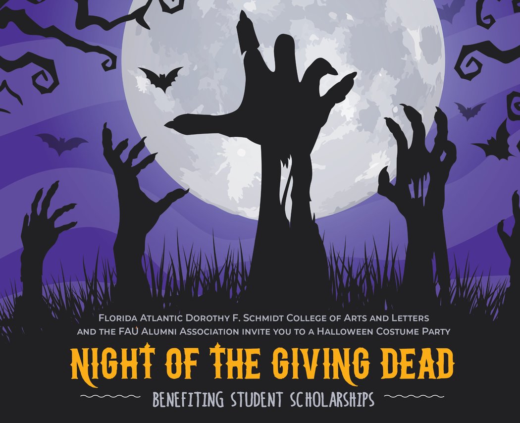 Save the date for "Night of the Giving Death: A Halloween Costume Party Benefiting Student Scholarships."🎃🎃

📅Friday, Oct. 31, from 7:30 to 11:30 p.m.
 📍The Addison of Boca Raton

Learn more at fau.edu/artsandletters…