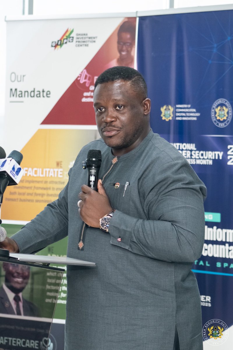 CSAGhana's tweet photo. The Media launch of the 2025 edition of the National Cybersecurity Awareness Month (NCSAM) has been held in Accra ahead of the celebration in October.

The Minister for Communication, Digital Technology and Innovations, Hon. Samuel Nartey George (MP), stressed that cybersecurity https://t.co/PNZYYMew6G