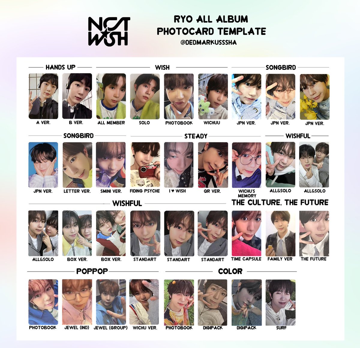 NCT WISH💫 Jaehee, Ryo, Sakuya ALL ALBUM PHOTOCARD TEMPLATE #엔시