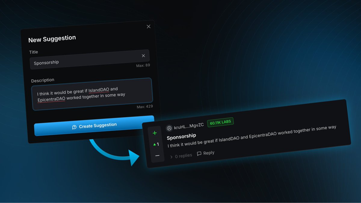 Screenshot of Suggestion Box interface with upvote and downvote options