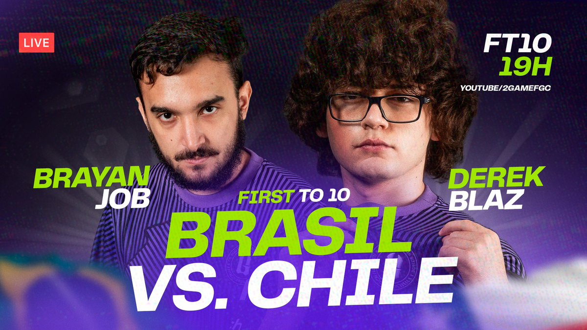 O verdadeiro Brasil🇧🇷 vs 🇨🇱Chile, que vocês queriam! 👊🔥

Hoje teremos em nossa arena um clássico da FGC sul-americana. 🥊✨

<a href="/BrayanJob1/">2G Brayan_Job</a>  x <a href="/DerekBlaz11/">2G Blaz</a>  |  19:00～

📺: youtube.com/@2GAMEFGC