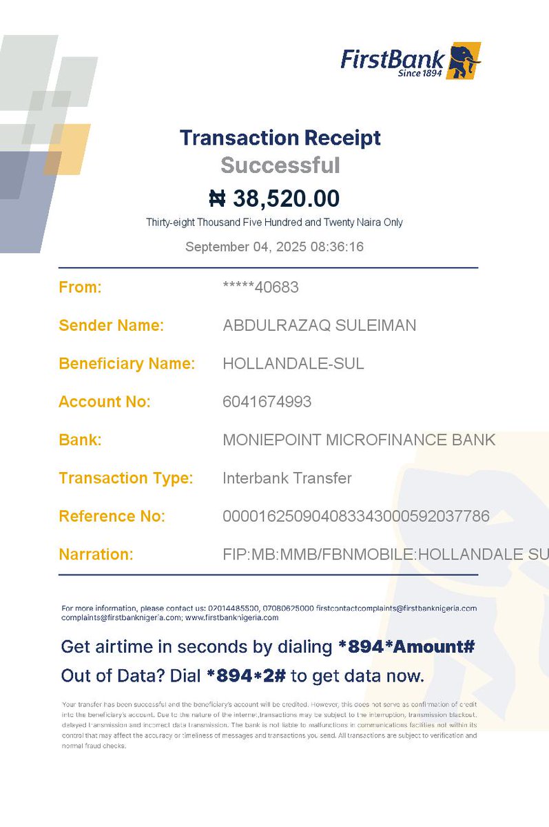 asrazzy's tweet photo. @FBN_help I transfered 38520 from my account 3075240683 to a moniepoint account 6041674993 this morning and the money was deducted but the recipient has not seen it please reverse my money back https://t.co/82RwbBfgGc