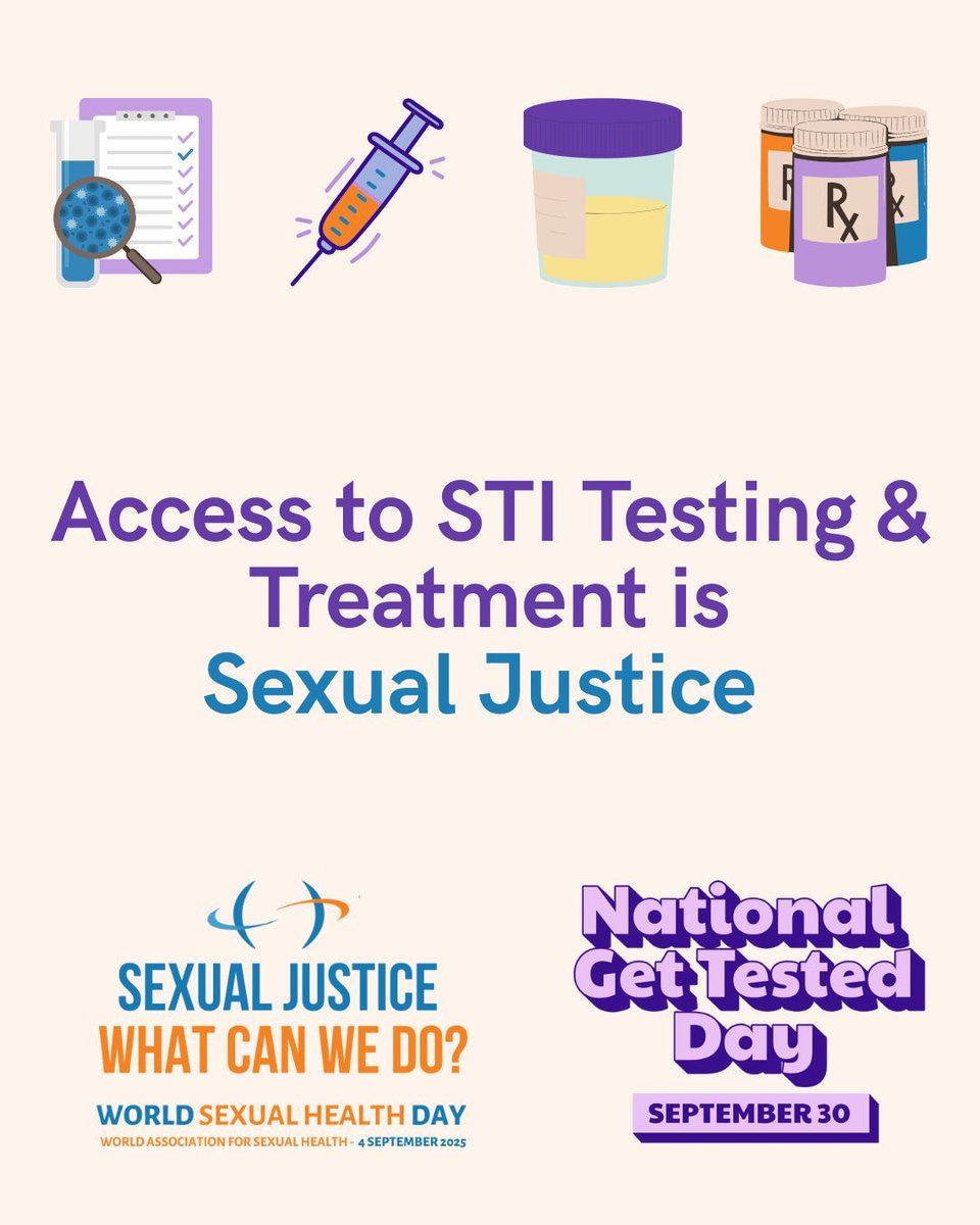 Sexual justice is many things. It is access to health care, including STI testing and treatment.  #WSHD2025 #SexualJustice #STItesting #STIawareness #GetTested #NationalGetTestedDay #NGTD #STIprevention #STItest #TalkTestTreat #SaferSex #ASHA #AmericanSexualHealthAssociation